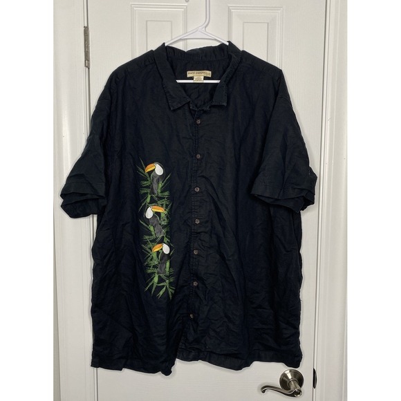 Other - Island Passport Mens Linen Blend Button Front Shirt‎ Black Toucans 3XL
